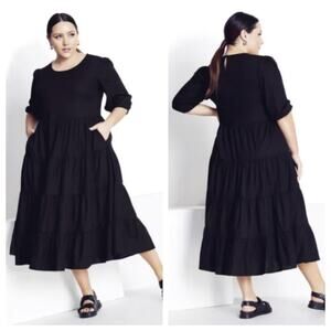 City Chic Women's Linen Blend Contempo Tier Dress Black Size 16